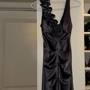 Elegant Purple Satin Dress with Ruffle Detail